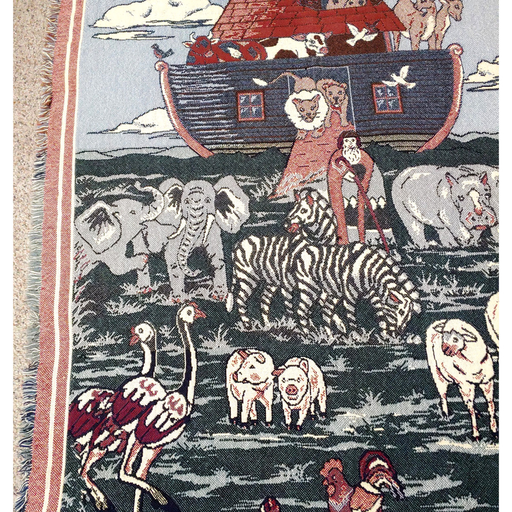 Vintage Noahs Ark Tapestry Woven Throw Blanket-Wall Hanging-70x48-1994 Animals - Picture 5 of 16
